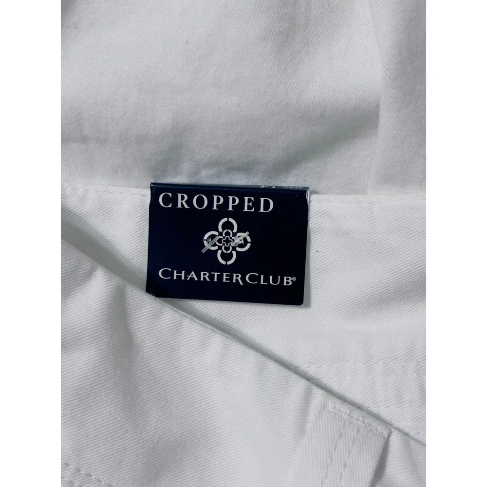 Charter Club Women Cropped Pants 14 White Classic Fit Button Hem Capris Preppy
